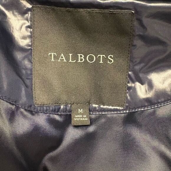Talbots Puffer Jacket Size M Navy Blue Lightweight collarless Packable - Picture 9 of 10